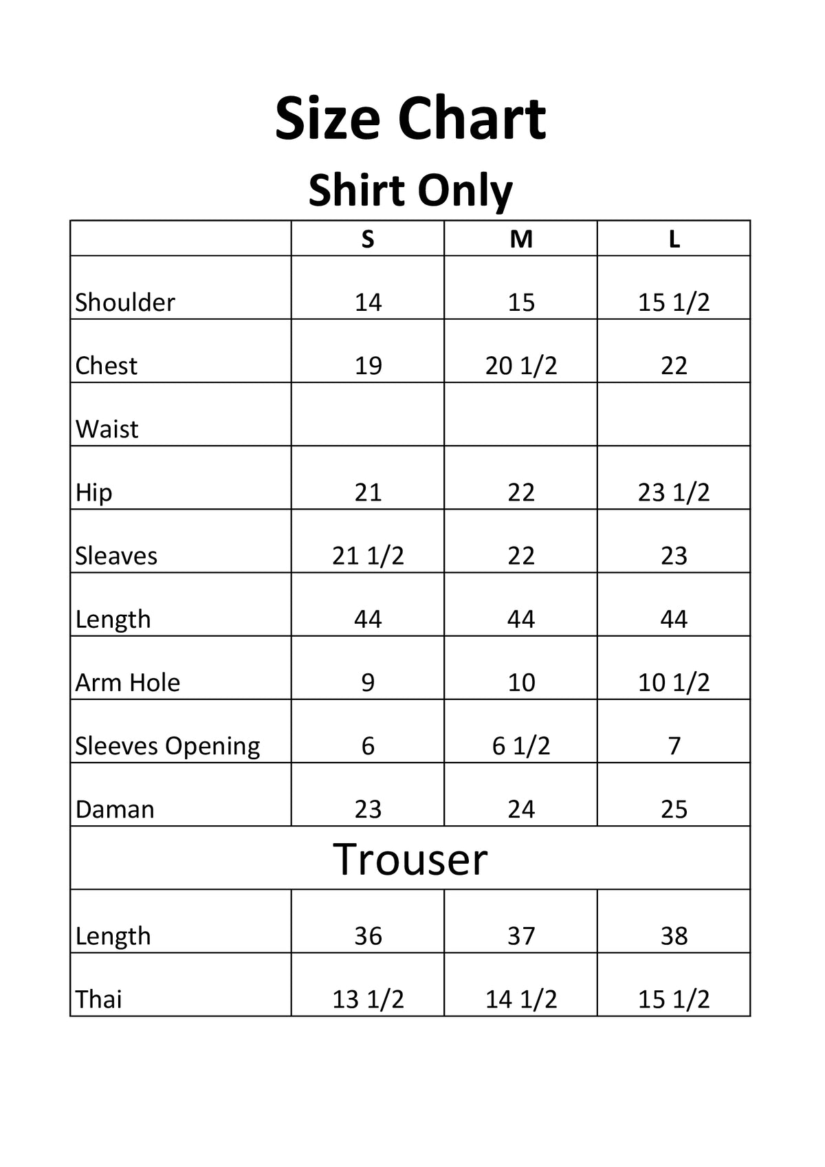 Size Chart